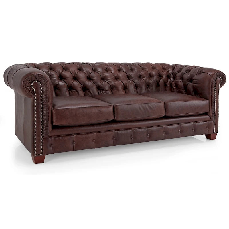 Tufted Top Grain Italian Leather Chesterfield Sofa - 31 H x 86 W x 40 D