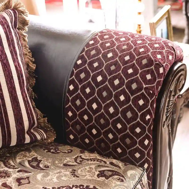 Traditional Faux Leather Rolled Arms Tufted Sofa with Accent Pillows
