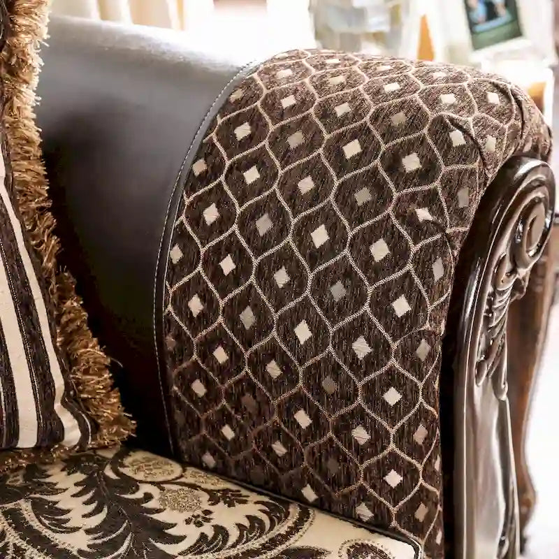 Traditional Faux Leather Rolled Arms Tufted Sofa with Accent Pillows