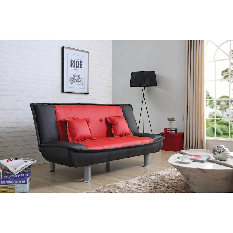 Faux Leather Tufted Sofa Bed with Chrome Legs Modern Living Room
