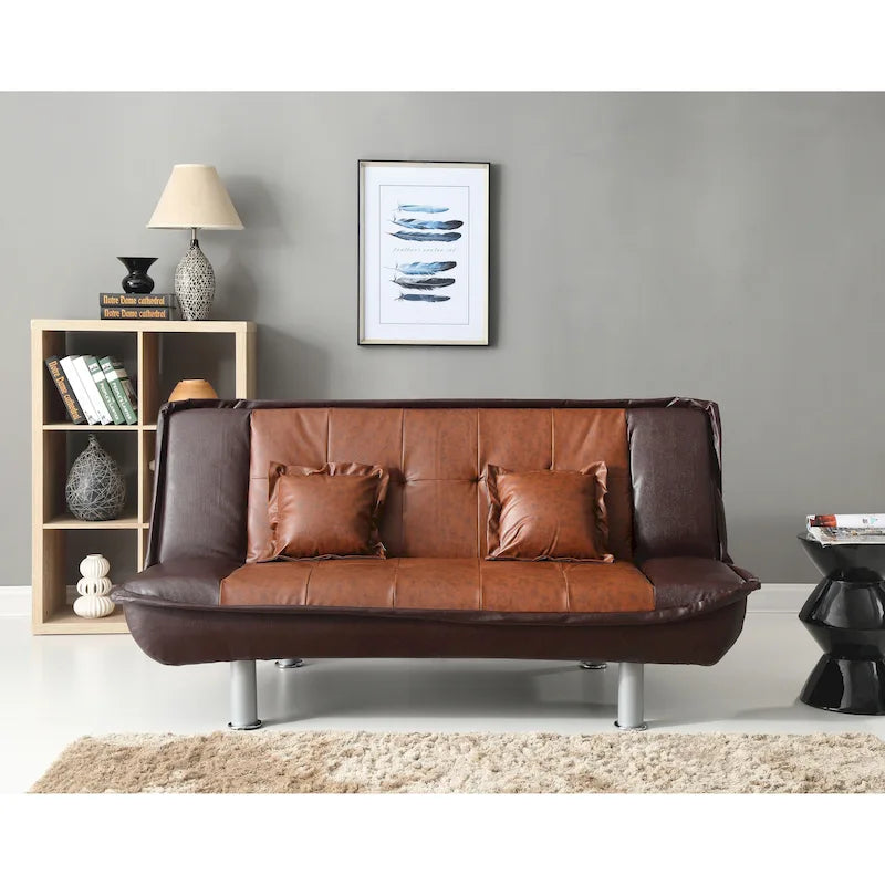 Faux Leather Tufted Sofa Bed with Chrome Legs Modern Living Room