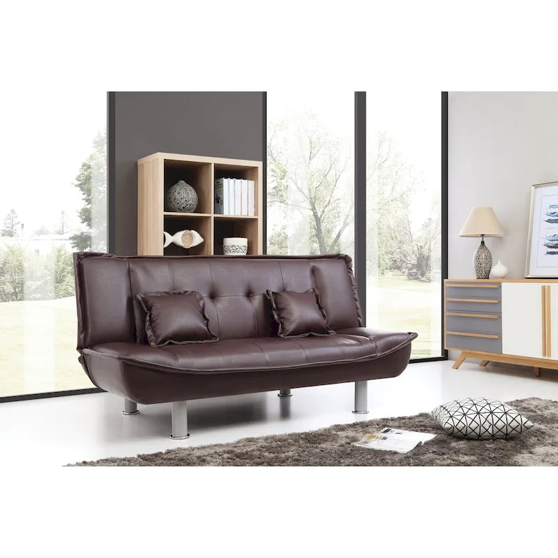 Faux Leather Tufted Sofa Bed with Chrome Legs Modern Living Room