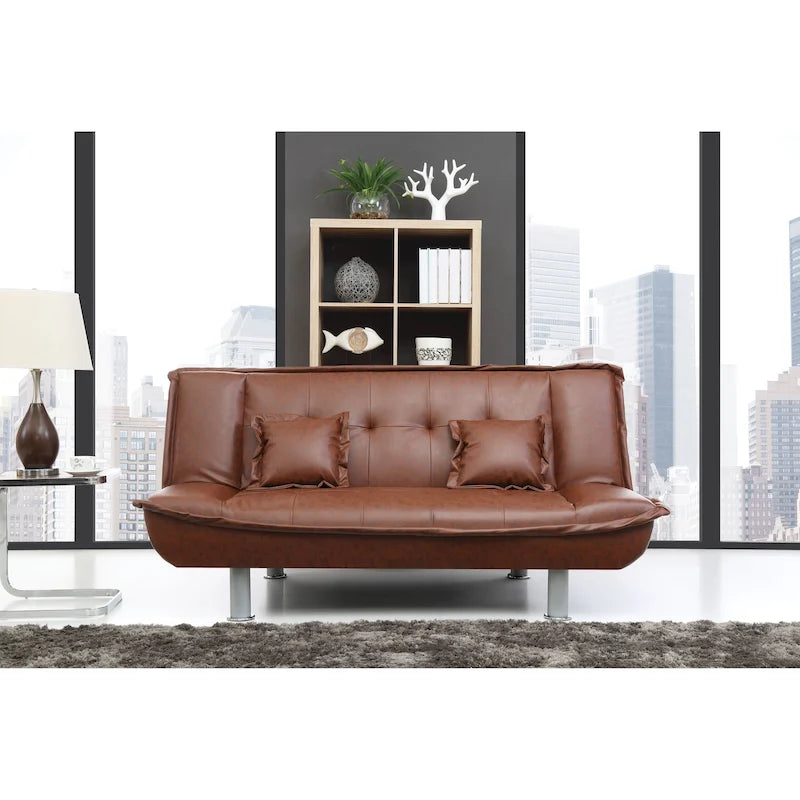 Faux Leather Tufted Sofa Bed with Chrome Legs Modern Living Room