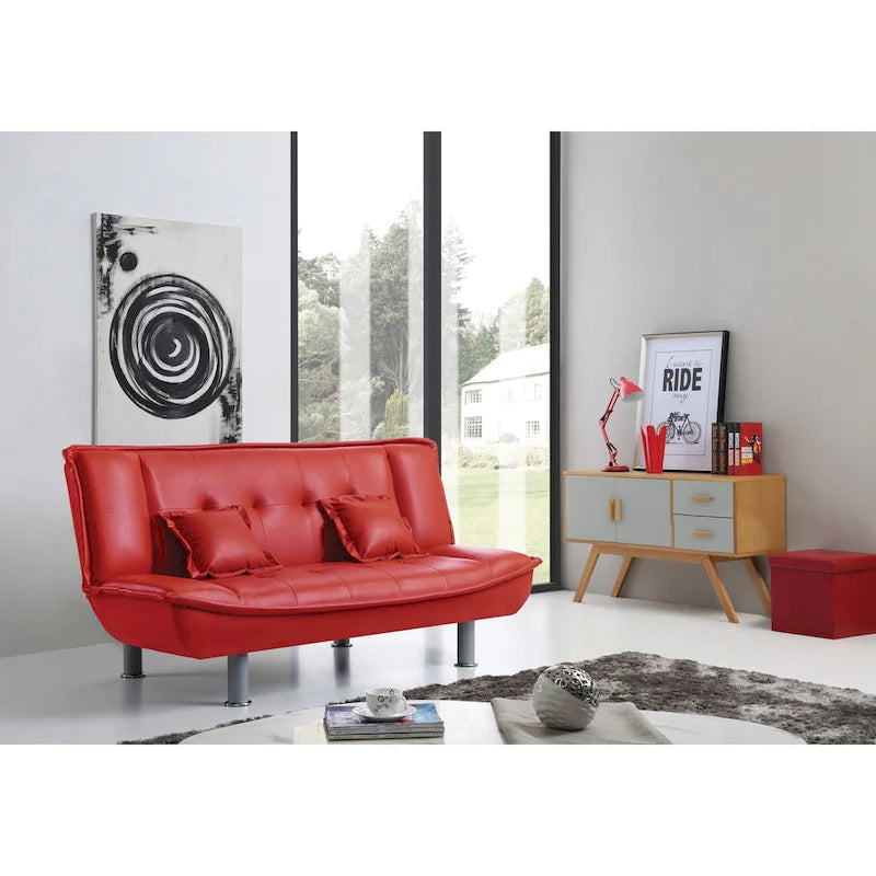 Faux Leather Tufted Sofa Bed with Chrome Legs Modern Living Room