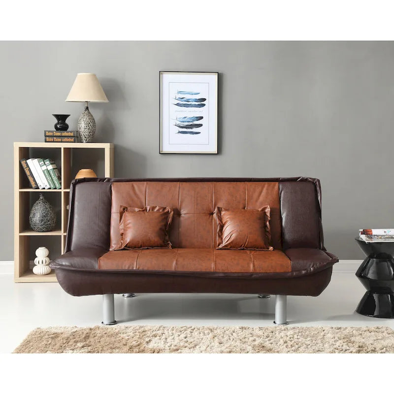 Faux Leather Tufted Sofa Bed with Chrome Legs Modern Living Room