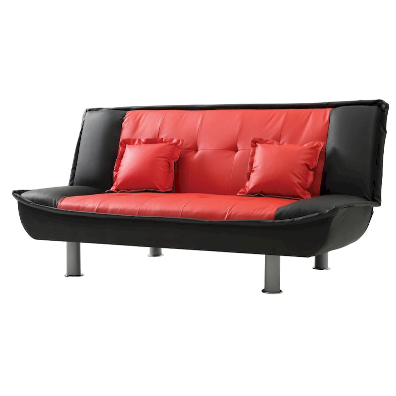 Faux Leather Tufted Sofa Bed with Chrome Legs Modern Living Room