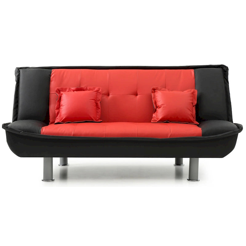 Faux Leather Tufted Sofa Bed with Chrome Legs Modern Living Room