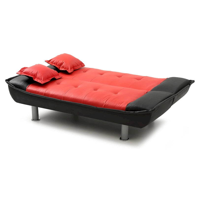Faux Leather Tufted Sofa Bed with Chrome Legs Modern Living Room