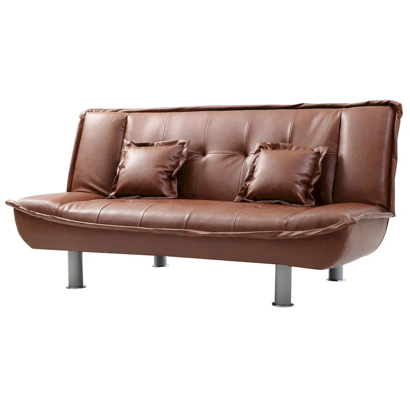 Faux Leather Tufted Sofa Bed with Chrome Legs Modern Living Room