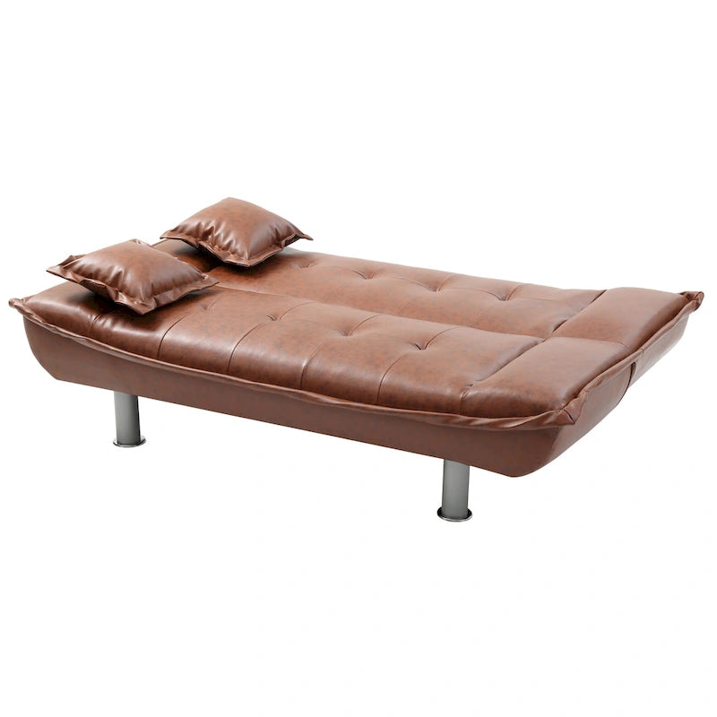 Faux Leather Tufted Sofa Bed with Chrome Legs Modern Living Room