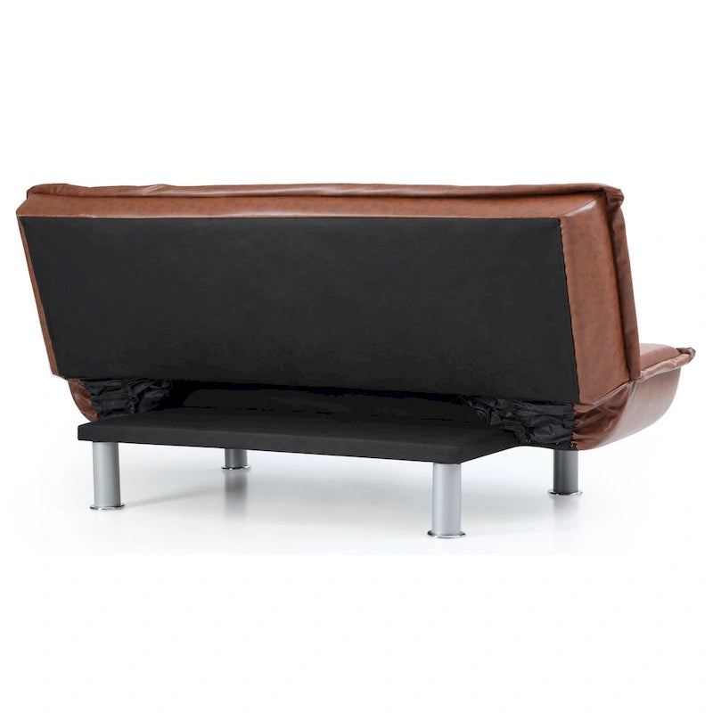 Faux Leather Tufted Sofa Bed with Chrome Legs Modern Living Room