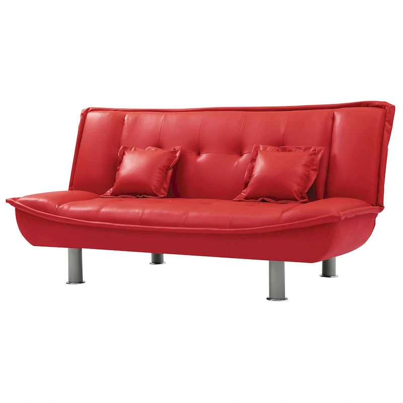 Faux Leather Tufted Sofa Bed with Chrome Legs Modern Living Room