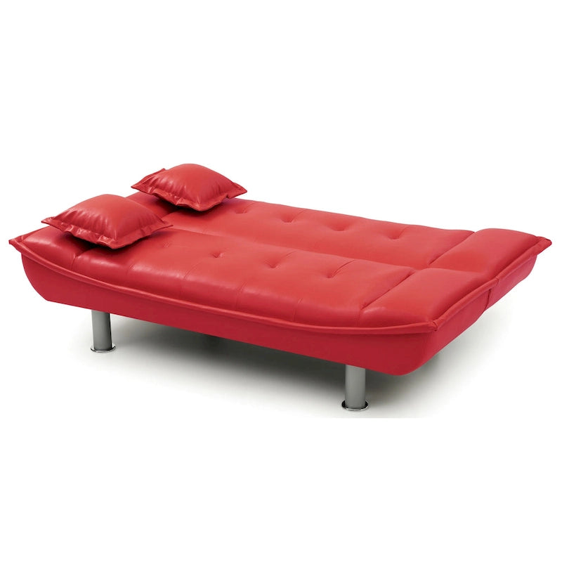 Faux Leather Tufted Sofa Bed with Chrome Legs Modern Living Room