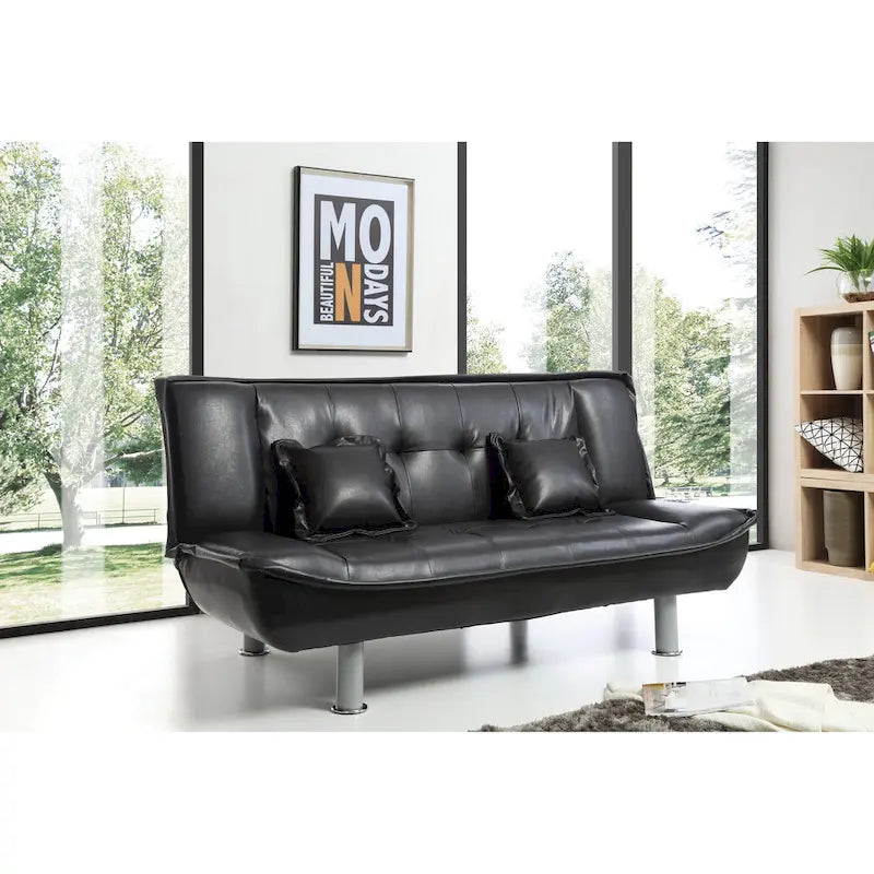 Faux Leather Tufted Sofa Bed with Chrome Legs Modern Living Room