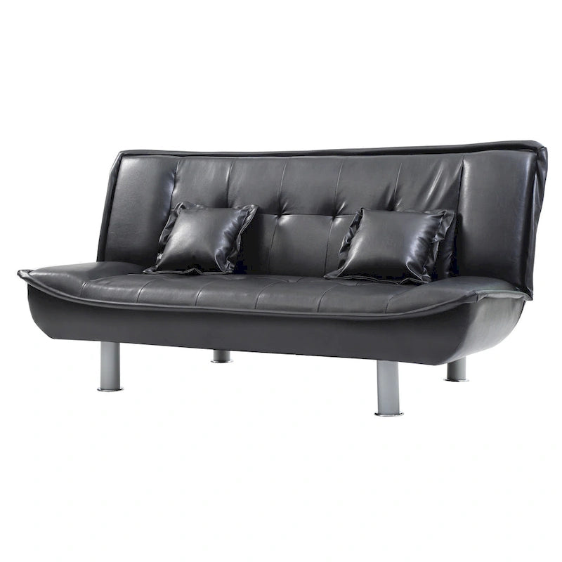 Faux Leather Tufted Sofa Bed with Chrome Legs Modern Living Room
