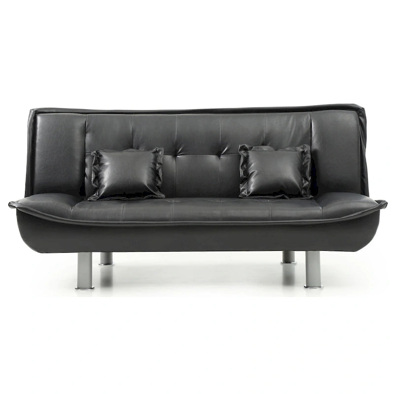 Faux Leather Tufted Sofa Bed with Chrome Legs Modern Living Room