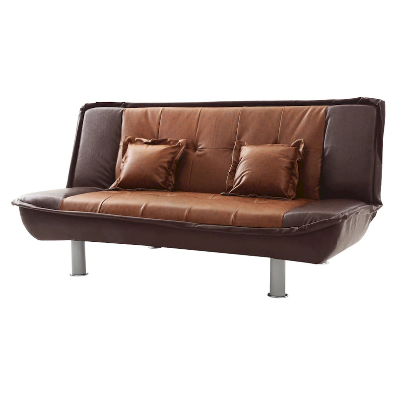 Faux Leather Tufted Sofa Bed with Chrome Legs Modern Living Room