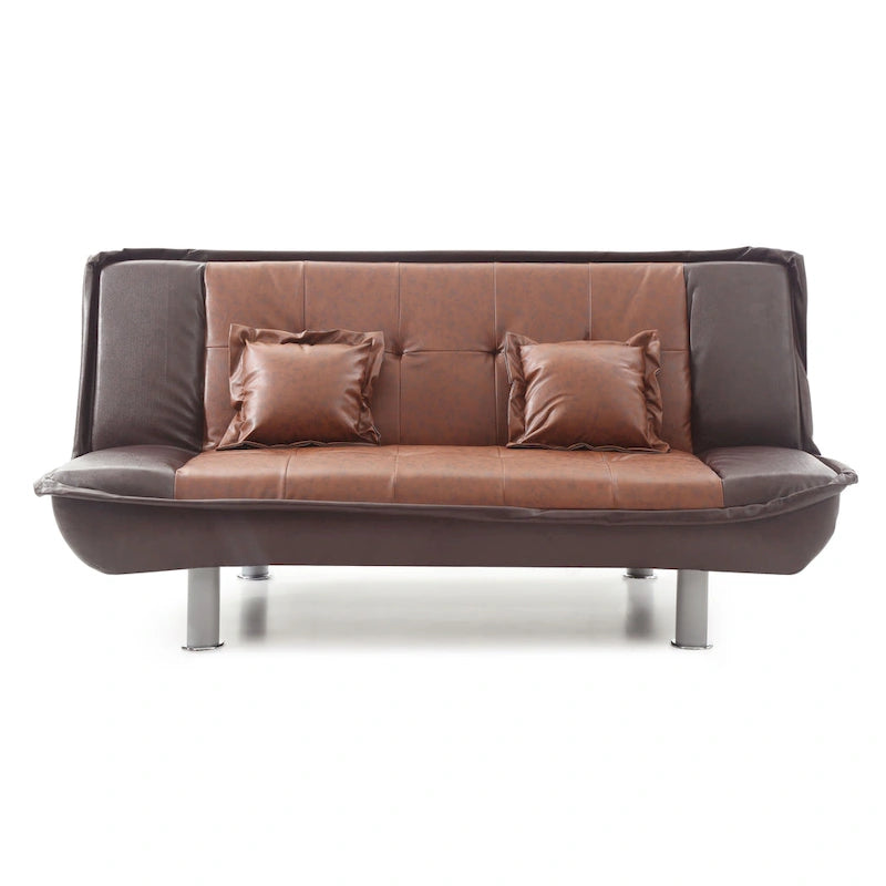 Faux Leather Tufted Sofa Bed with Chrome Legs Modern Living Room