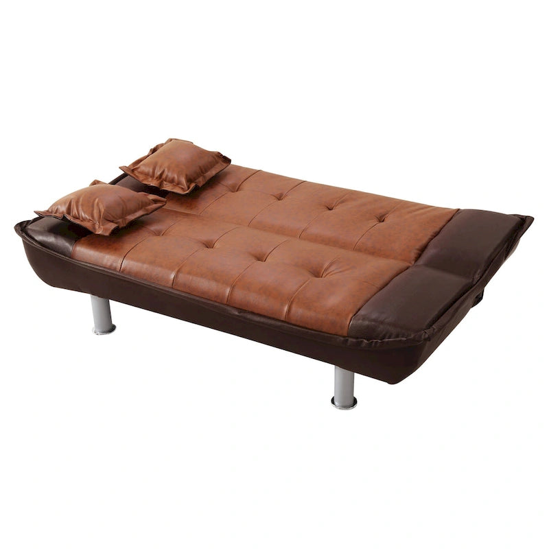 Faux Leather Tufted Sofa Bed with Chrome Legs Modern Living Room