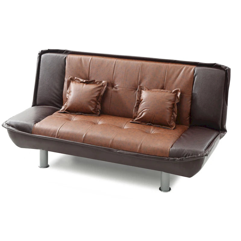 Faux Leather Tufted Sofa Bed with Chrome Legs Modern Living Room