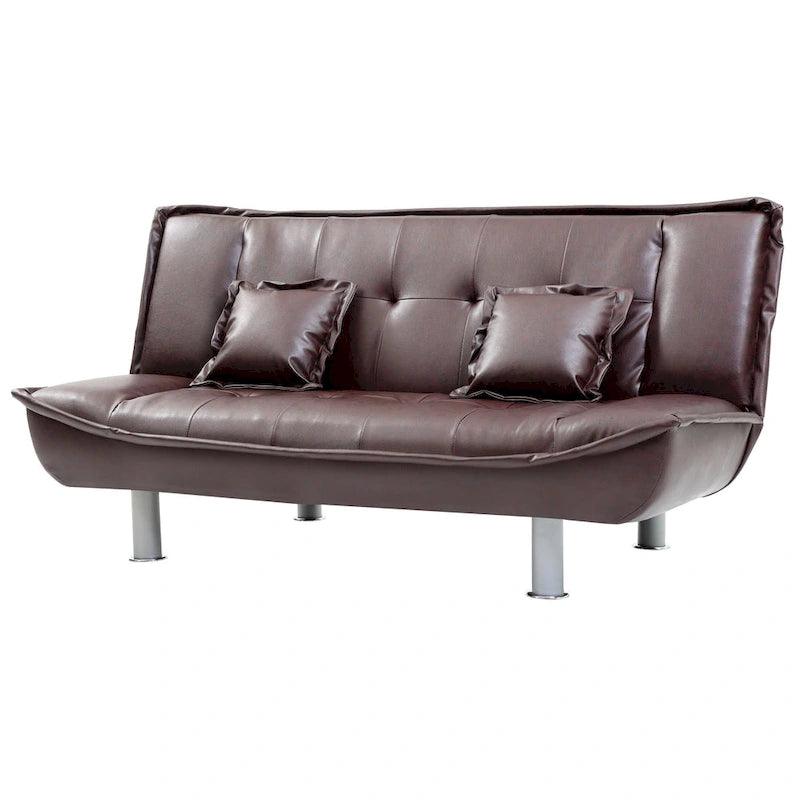 Faux Leather Tufted Sofa Bed with Chrome Legs Modern Living Room