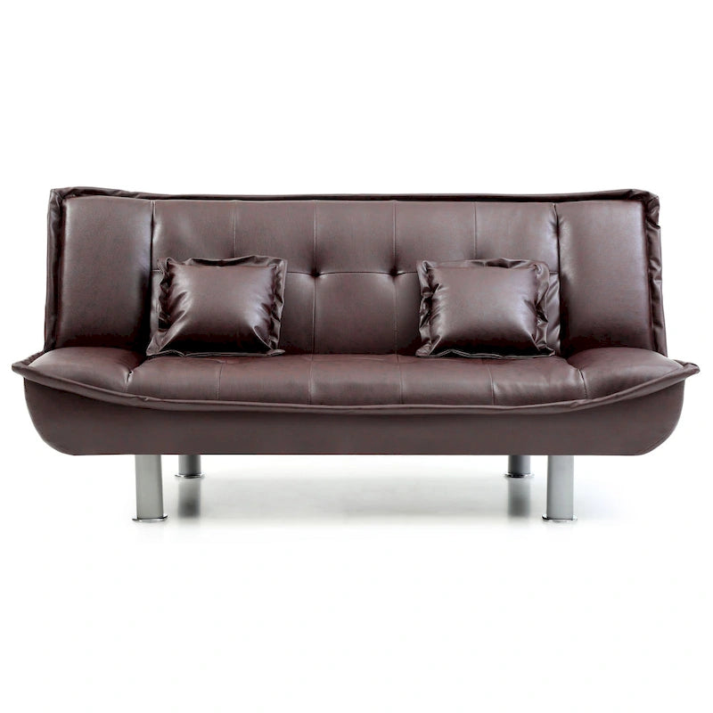 Faux Leather Tufted Sofa Bed with Chrome Legs Modern Living Room