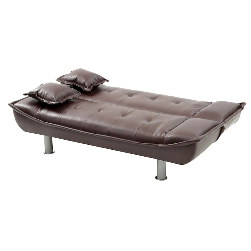 Faux Leather Tufted Sofa Bed with Chrome Legs Modern Living Room