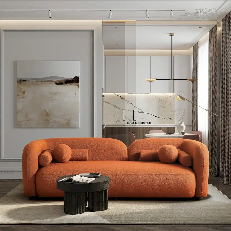 Modern Boucle Fabric Curved Arm Sofa for Living Room