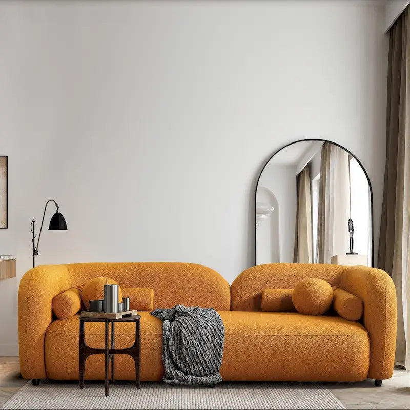 Modern Boucle Fabric Curved Arm Sofa for Living Room