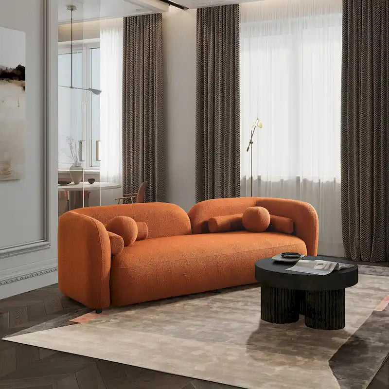 Modern Boucle Fabric Curved Arm Sofa for Living Room