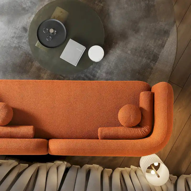 Modern Boucle Fabric Curved Arm Sofa for Living Room