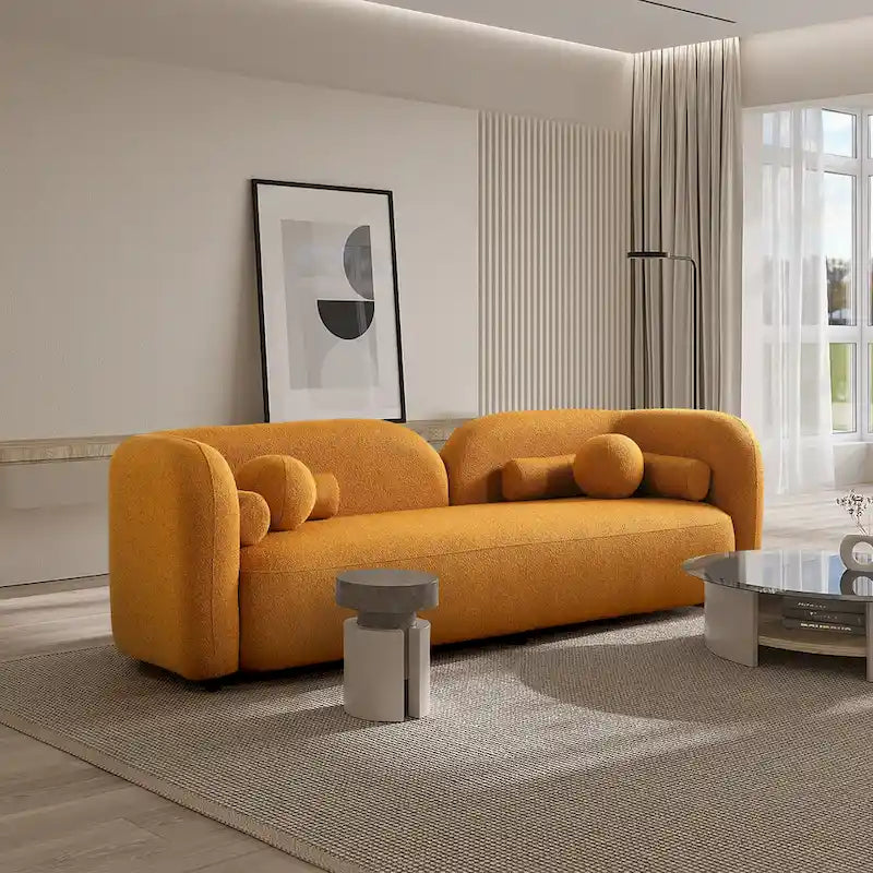 Modern Boucle Fabric Curved Arm Sofa for Living Room
