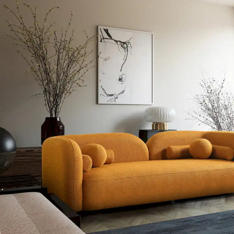Modern Boucle Fabric Curved Arm Sofa for Living Room