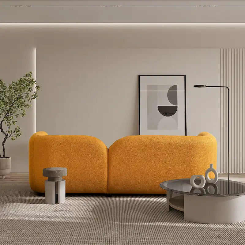 Modern Boucle Fabric Curved Arm Sofa for Living Room