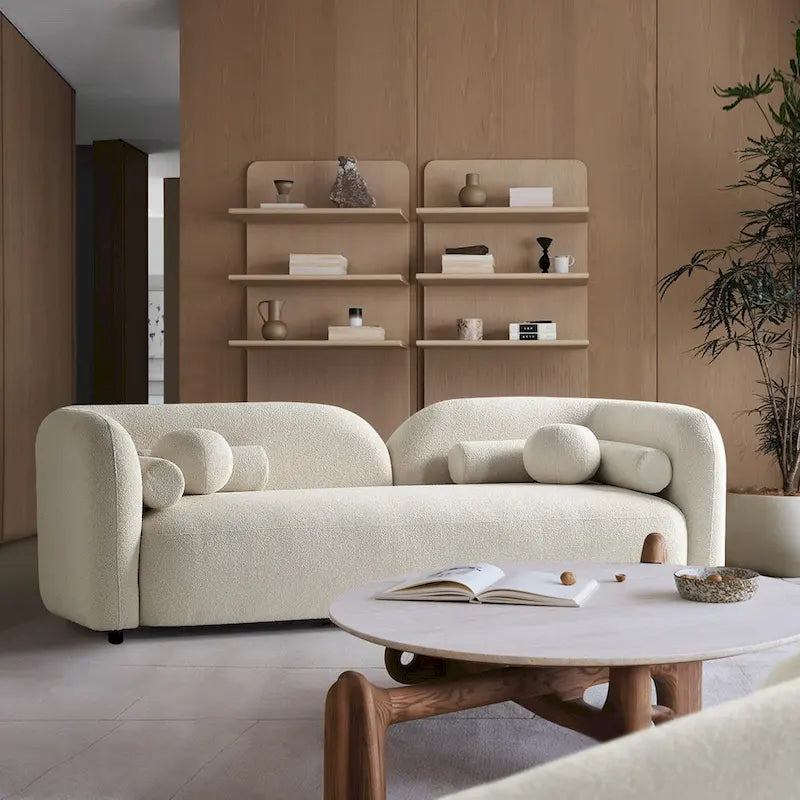 Modern Boucle Fabric Curved Arm Sofa for Living Room