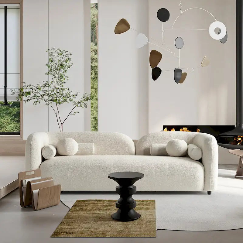 Modern Boucle Fabric Curved Arm Sofa for Living Room