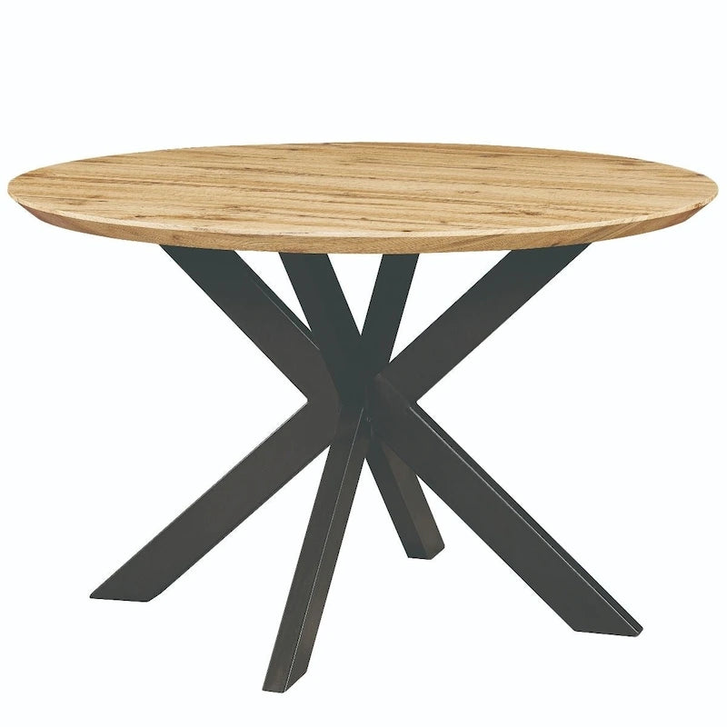 47" Modern Round Wood Dining Table with X-Cross Geometric Metal Base, MDF Top