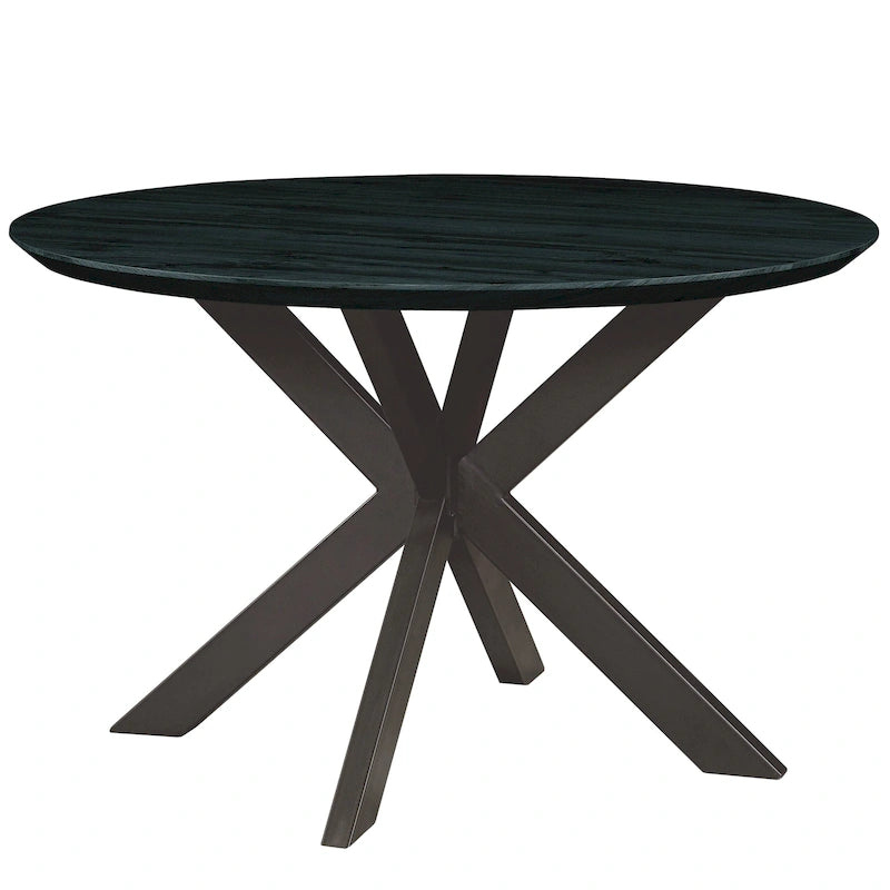 47" Modern Round Wood Dining Table with X-Cross Geometric Metal Base, MDF Top