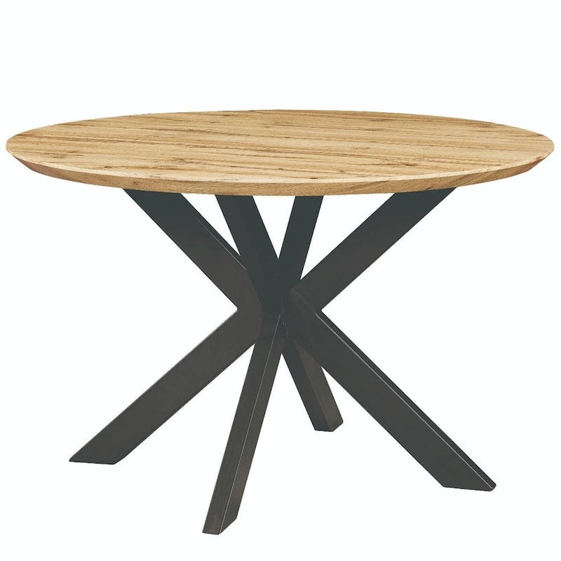 Ravenna 47 Modern Round Wood Dining Table With X-Cross Geometric Metal Base for Dining Room & Kitchen