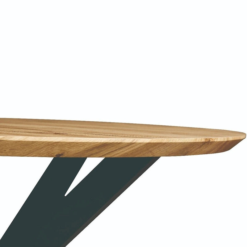 47" Modern Round Wood Dining Table with X-Cross Geometric Metal Base, MDF Top