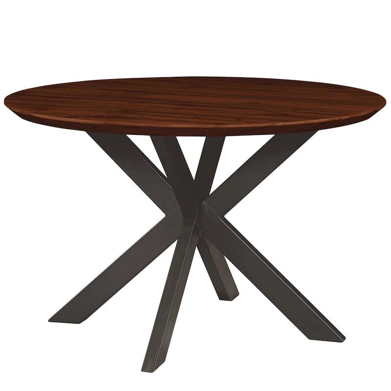 47" Modern Round Wood Dining Table with X-Cross Geometric Metal Base, MDF Top