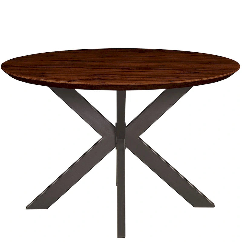 47" Modern Round Wood Dining Table with X-Cross Geometric Metal Base, MDF Top