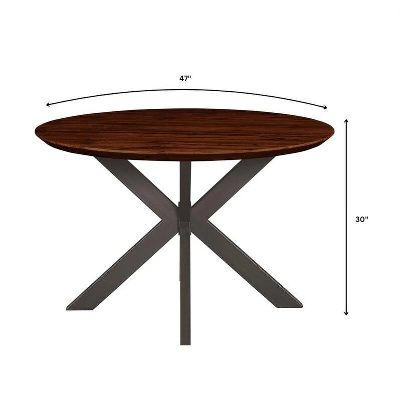 47" Modern Round Wood Dining Table with X-Cross Geometric Metal Base, MDF Top