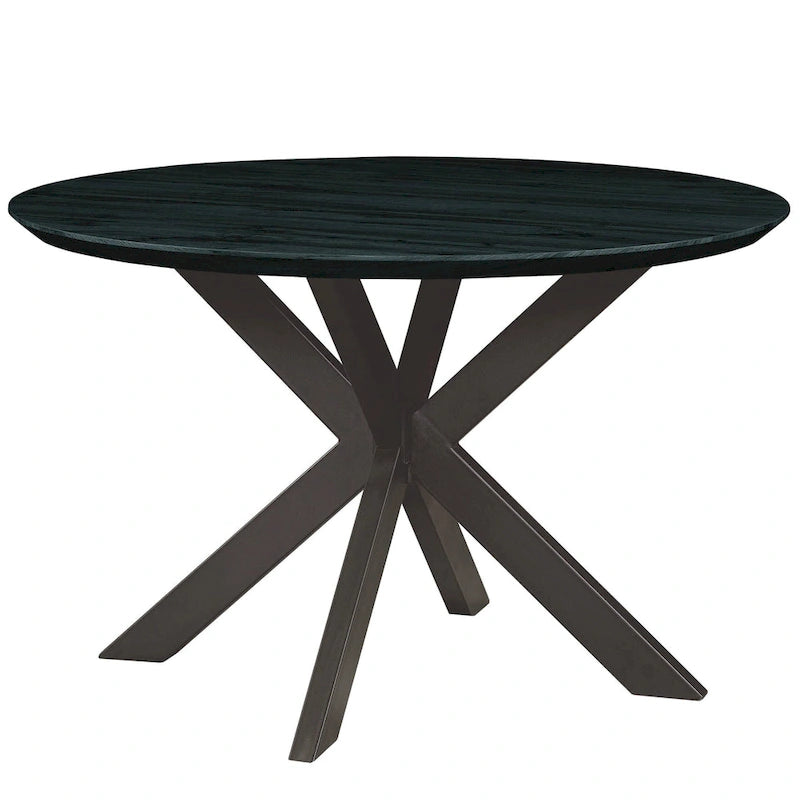 47" Modern Round Wood Dining Table with X-Cross Geometric Metal Base, MDF Top