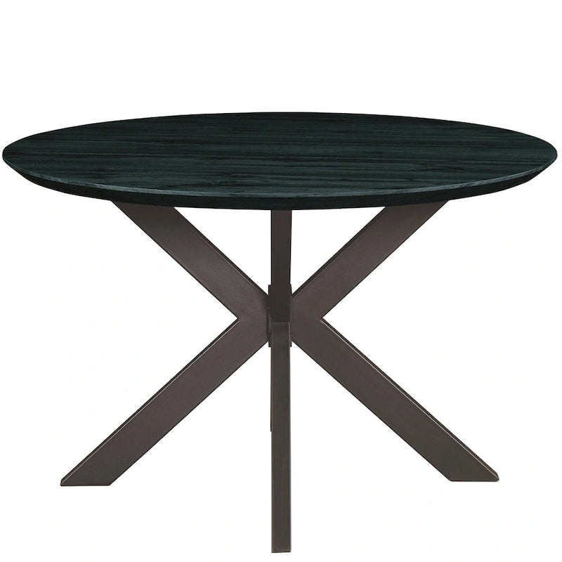 47" Modern Round Wood Dining Table with X-Cross Geometric Metal Base, MDF Top