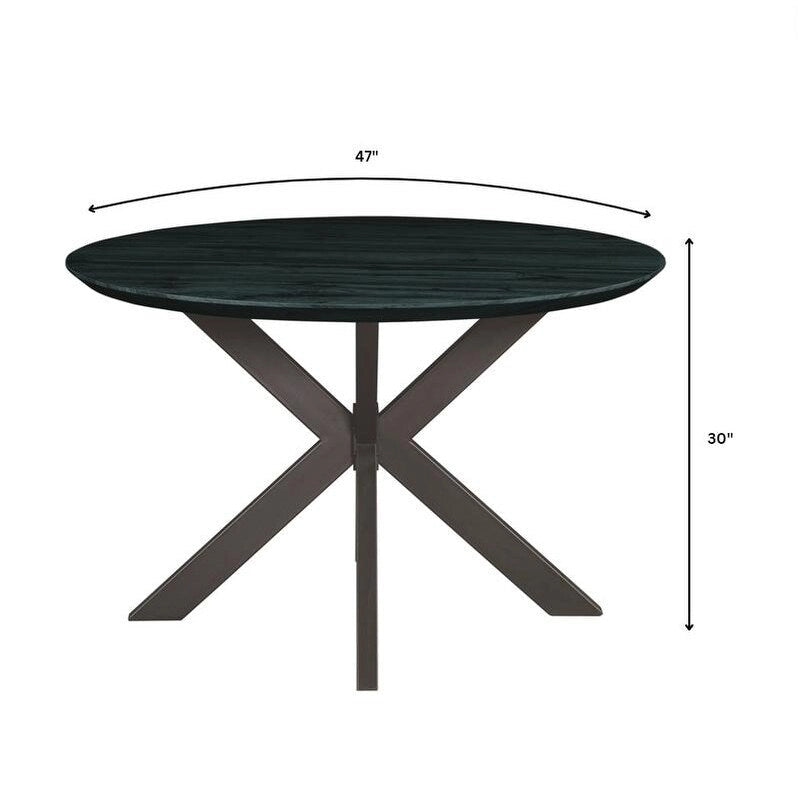47" Modern Round Wood Dining Table with X-Cross Geometric Metal Base, MDF Top