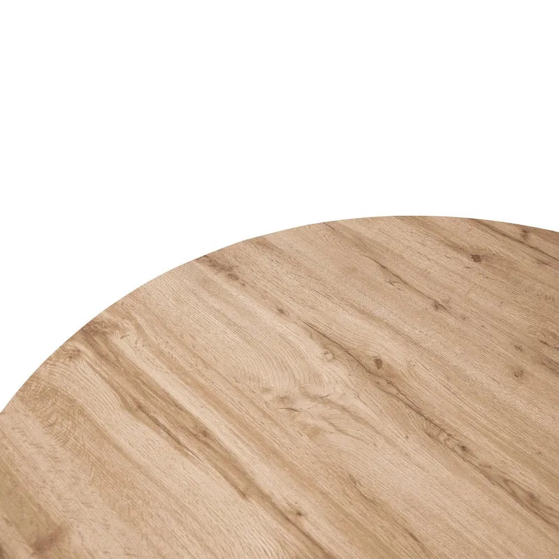 47" Modern Round Wood Dining Table with X-Cross Geometric Metal Base, MDF Top