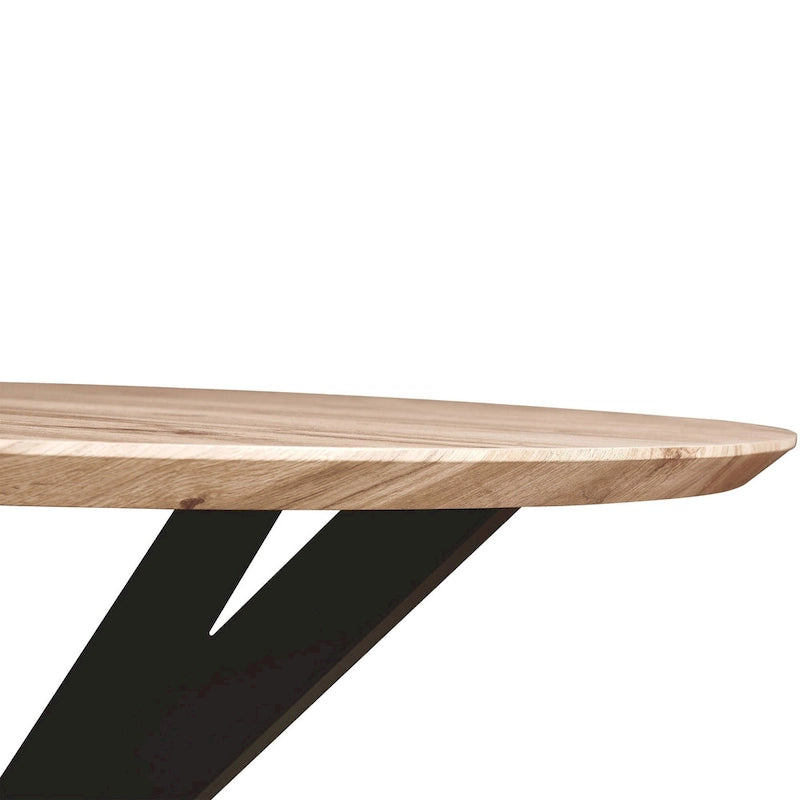 47" Modern Round Wood Dining Table with X-Cross Geometric Metal Base, MDF Top