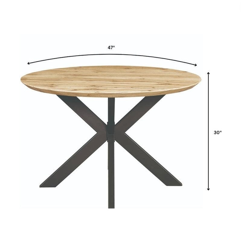 47" Modern Round Wood Dining Table with X-Cross Geometric Metal Base, MDF Top