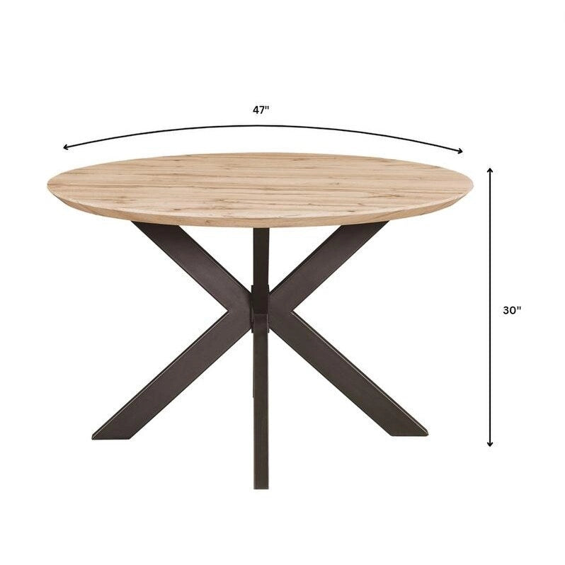 47" Modern Round Wood Dining Table with X-Cross Geometric Metal Base, MDF Top